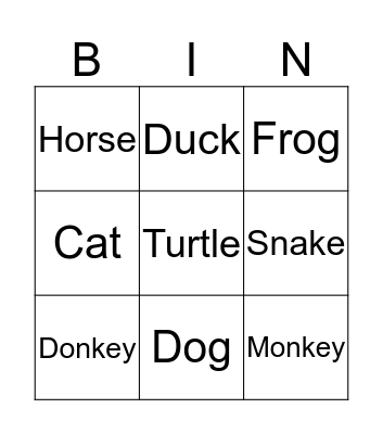 Animals Bingo Card