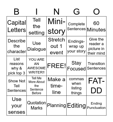 Florida Writes Bingo Card