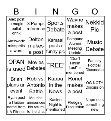 Old School OG BINGO Card