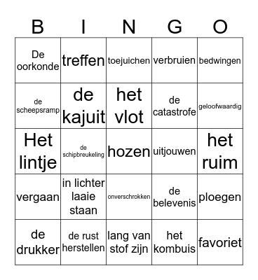 Groep 6 thema 7 woordenschat Bingo Card