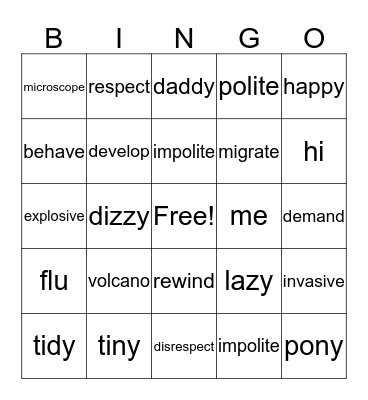 Wilson 5.1-5.4 Bingo Card