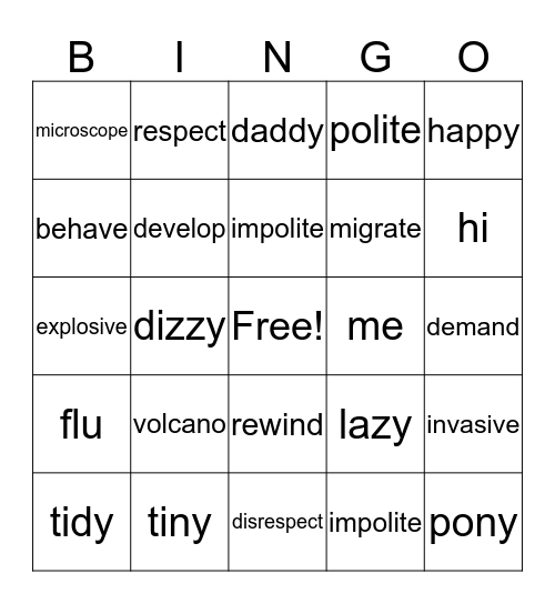 Wilson 5.1-5.4 Bingo Card