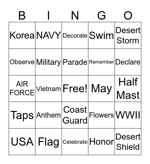 Memorial Day Bingo Card