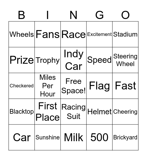 Indy 500 Bingo! Bingo Card