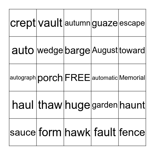 au Bingo Card