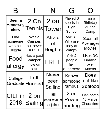 Make New Friends...Find these People Bingo Card