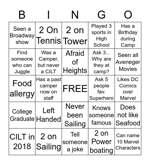 Make New Friends...Find these People Bingo Card