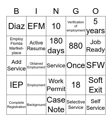 EFM Bingo Card