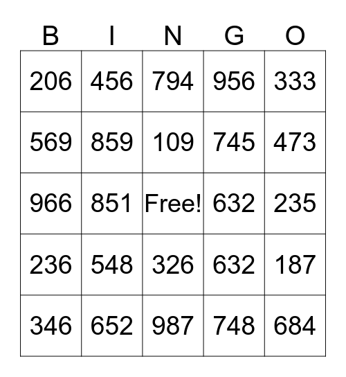 los números grandes Bingo Card