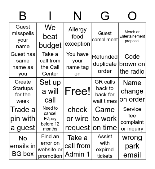 Guest Correspondence BINGO Card