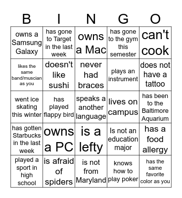 People Bingo Card