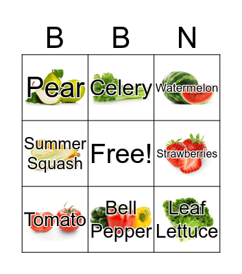 Fruits and Vegetables Bingo Card