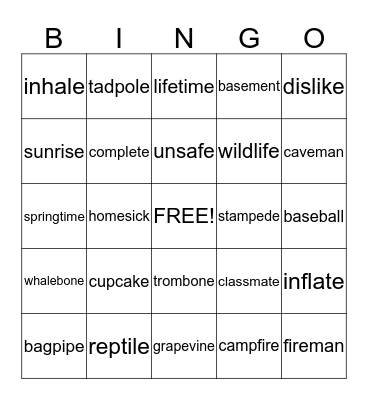 Magic e two syllable  Bingo Card