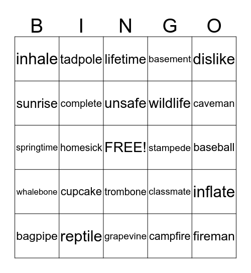 Magic e two syllable  Bingo Card