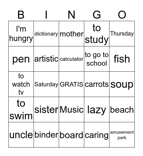 7th Grade Vocabulary Bingo Card