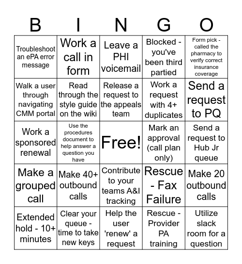 Hub Jr Bingo Card