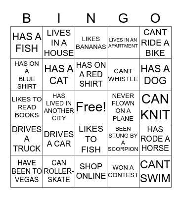 Getting to know you Bingo Card