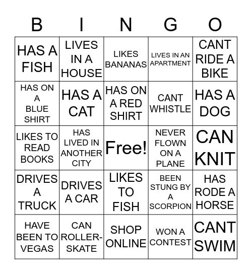 Getting to know you Bingo Card