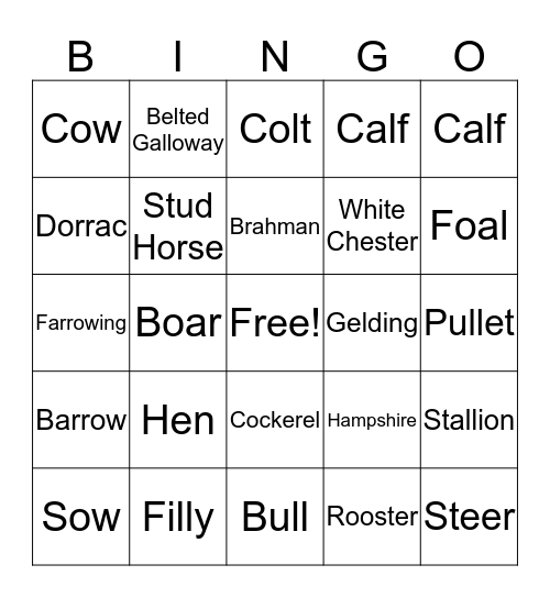 Ag Bingo Card