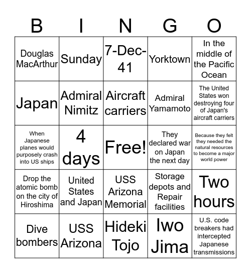 7 Bingo Card