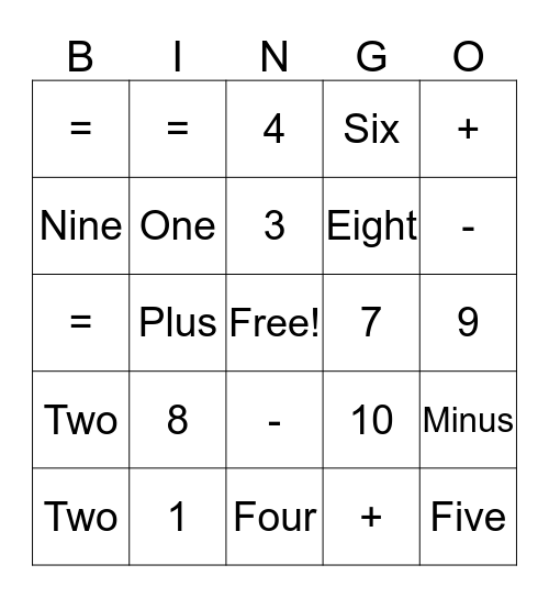 Math Bingo Game Bingo Card