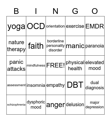 Understanding Mental Illness **@Bingo@** Bingo Card