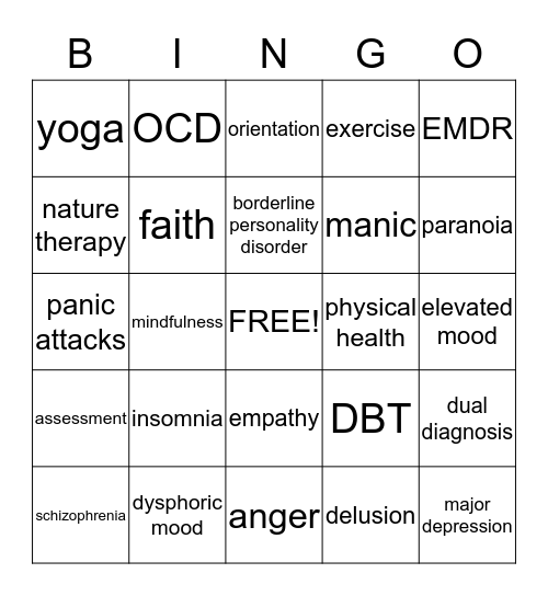 Understanding Mental Illness **@Bingo@** Bingo Card