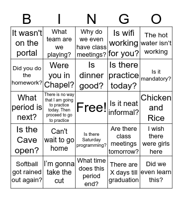 TP Students Bingo Card