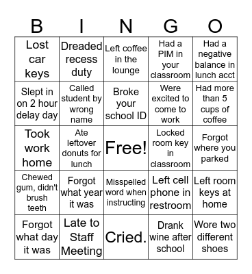 Life of a Teacher Bingo Card