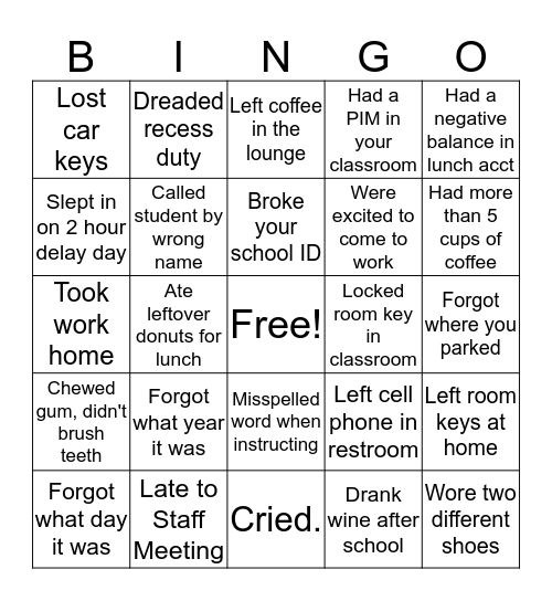 Life of a Teacher Bingo Card