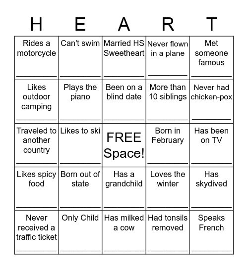Complete Your Heart! Bingo Card
