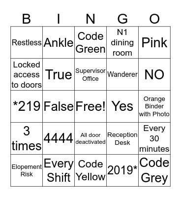 Willow Point Bingo Card