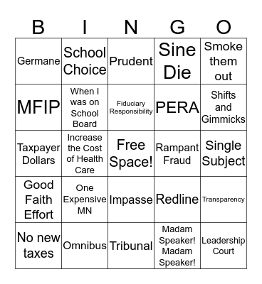 Special Session Bingo - yay! Bingo Card