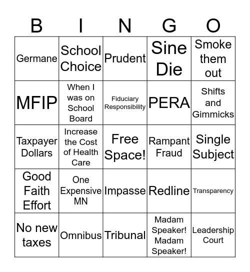 Special Session Bingo - yay! Bingo Card