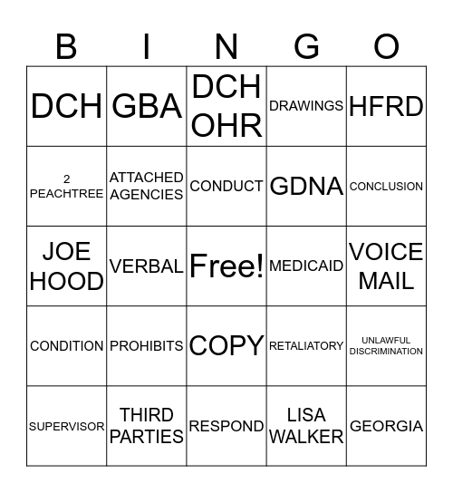 UNLAWFUL HARASSMENT BINGO ! Bingo Card