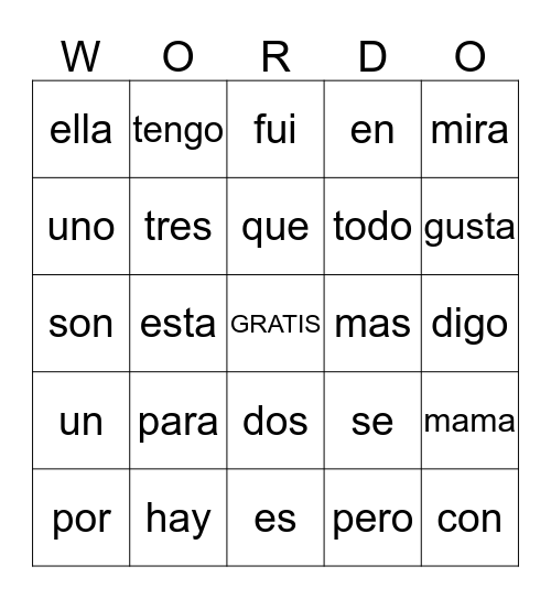 WORDO Bingo Card