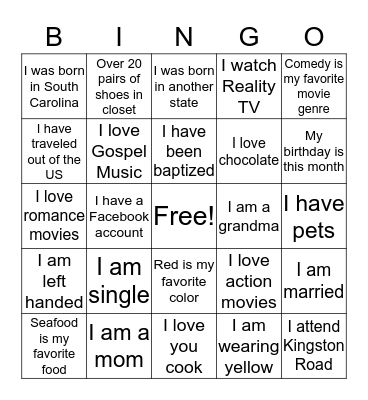 ALL ABOUT ME Bingo Card