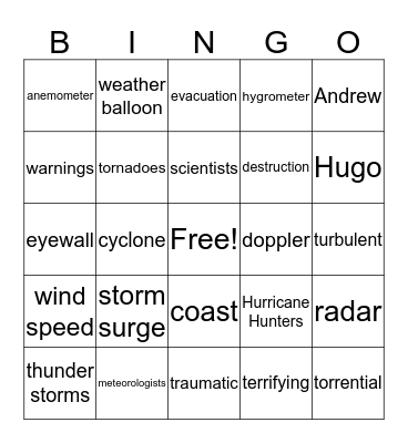 Hurricanes Bingo Card