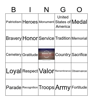 Memorial Day Bingo Card