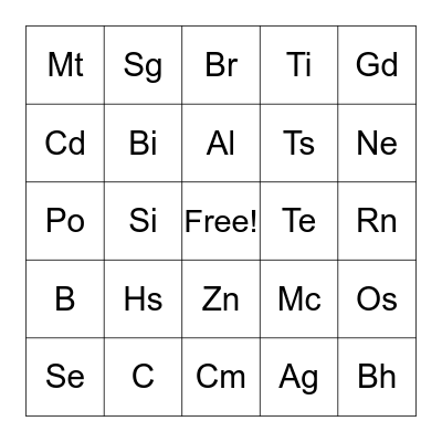 Periodic Bingo Card