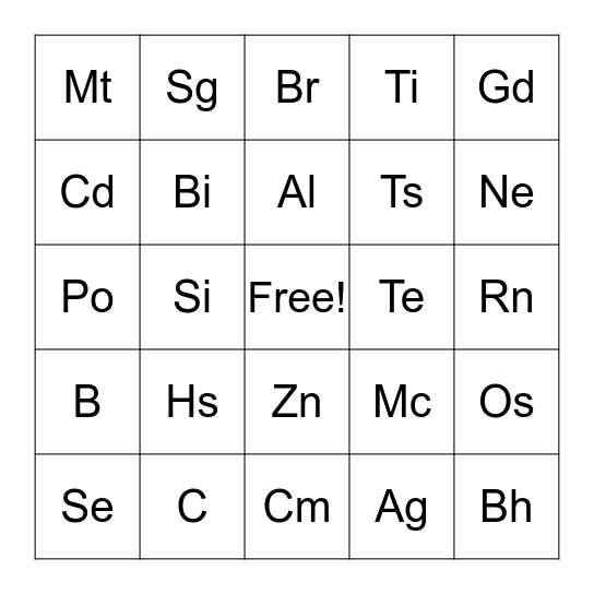 Periodic Bingo Card