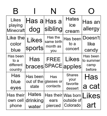 Find Someone Who..... Bingo Card