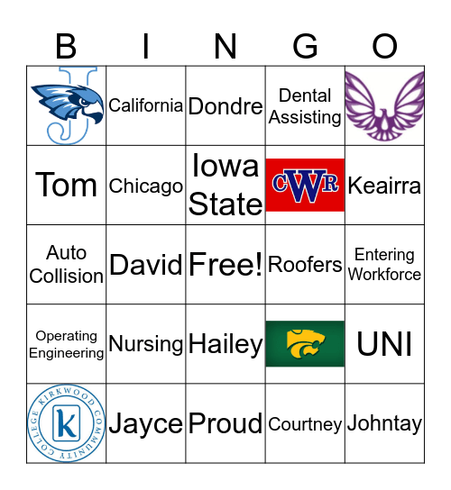 Senior Recognition Night Bingo Card