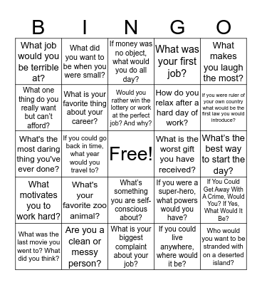 Getting to know you Bingo Card