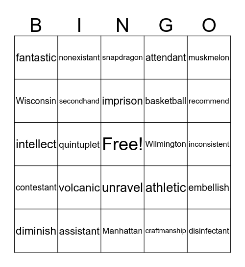 Wilson 3.4 Bingo Card