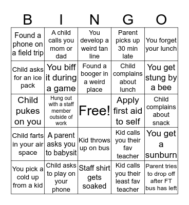 Summer Staff Bingo Card