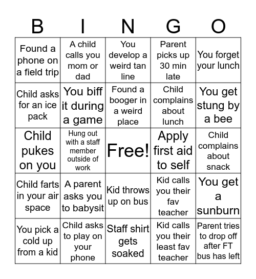 Summer Staff Bingo Card