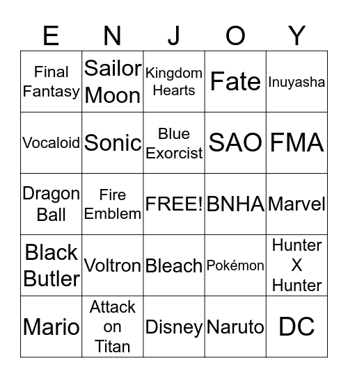 MomoCon 2019 Bingo Card