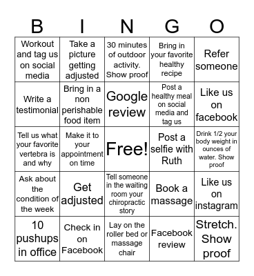 Harpenau Chiropractic Bingo Card