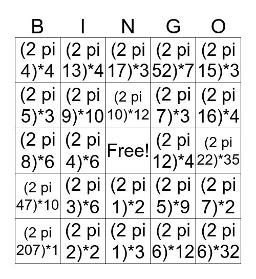 surface area bingo Card